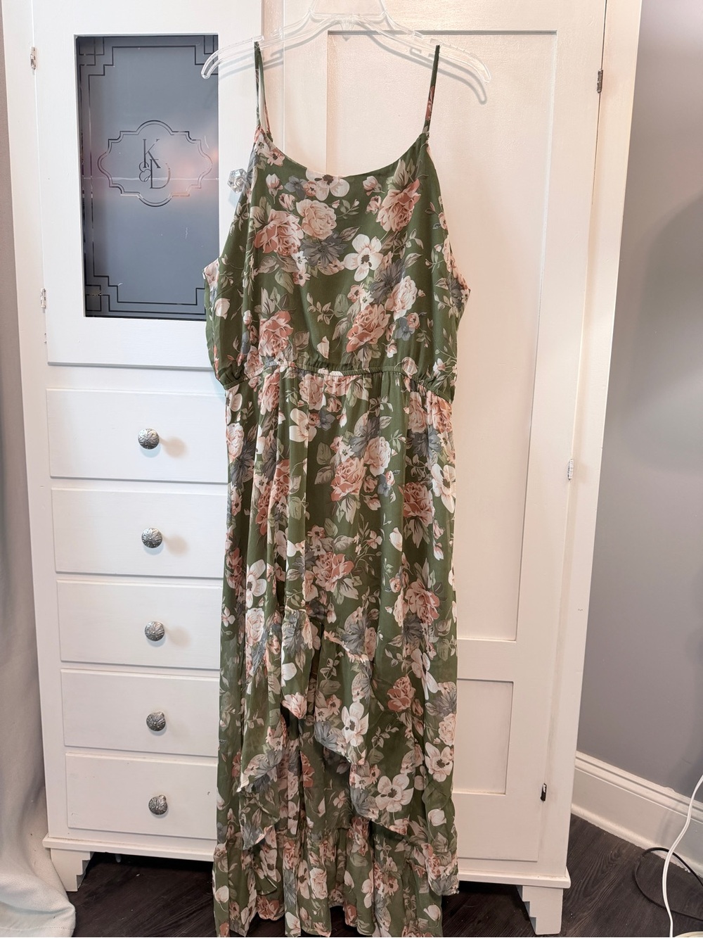 Hayden Olive Green Floral Maxi Dress with Pink Blooms